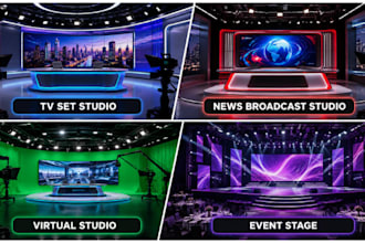 design 3d TV set, news broadcast, virtual studio and event stage