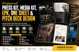 design press kit, media kit, epk, one sheet and pitch deck media kit design