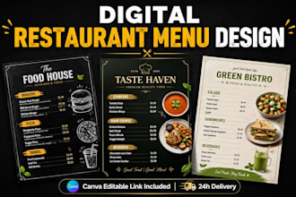 design modern digital restaurant menu card template in canva