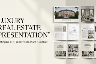 design luxury real estate listing presentation, property marketing deck, booklet