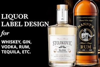 do label design or logo for wine, tequila, vodka, gin, liquor, whiskey, mockup