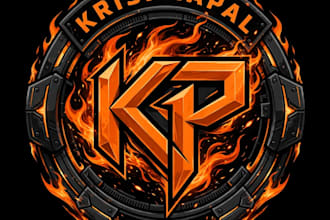 royal gaming logo with golden crown and fire effect