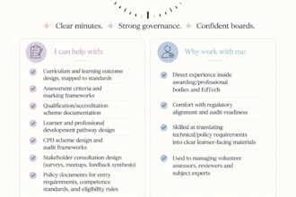 design curriculum, assessment criteria and accreditation frameworks