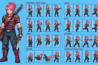 pixel art animation pixel art sprite sheet tileset  character design game assets