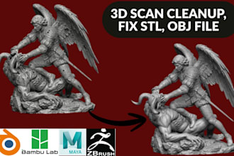 3d scan cleanup, mesh repair, fix stl, obj, stl to step for 3d printing