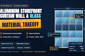 do aluminium storefront curtain wall frame and glass takeoff