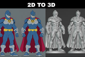 convert 2d to 3d character model into toy, anime figure stl file image to 3d