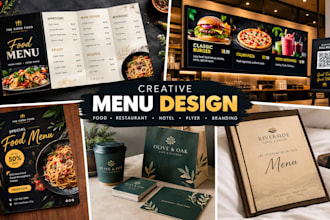 do food menu, digital menu, restaurant menu, hotel menu, flyer, branding design