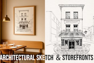 draw storefronts, houses or buildings line art commercial use