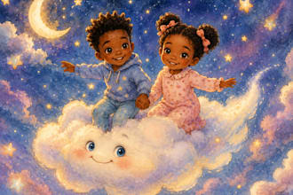 draw cute african american watercolor, fanciful and enchanting illustration