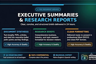 write professional executive summaries, reports, and research synthesis