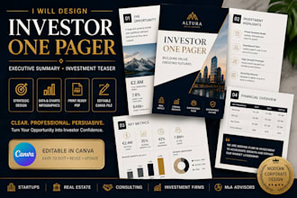 design investor one pager, executive summary and investment teaser