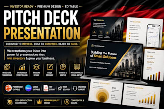 design premium pitch deck presentation template,  vc ready business one pager