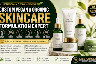 formulate vegan organic skincare serum cream cleanser and cosmetics