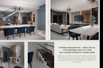 haré el diseño y renderizado 3d de tu espacio interior