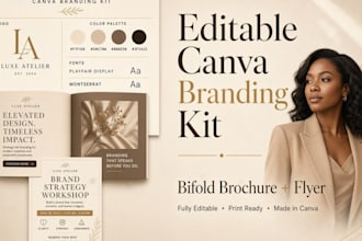 design editable canva branding kit on canva, bifold brochure, pamphlet flyer