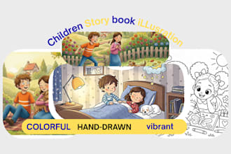 children story book illustration and  hand drawn water colour story book