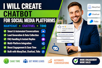 create chatbot for social media platforms using manychat,chatfuel and tidio