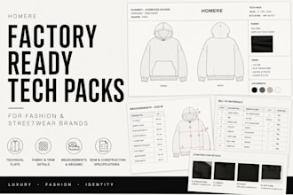 create tech packs and technical flats for streetwear clothing