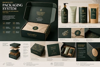 design a complete dtc packaging system with labels, dieline, and 3d mockup