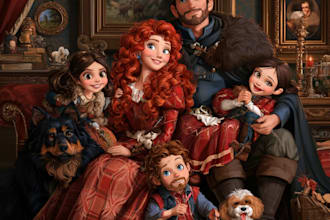 design a professional disney family portrait