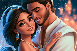 draw cartoon disney couple portrait