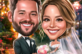 create professional caricatures for couples or wedding gift