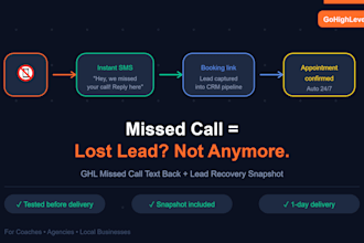 activate ghl missed call text back lead recovery snapshot for coaches, agencies
