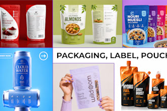 design premium pouch design, label and product packaging design with 3d mockup