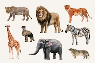 hand paint scientific watercolor animal illustrations