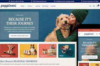 design pet shopify store, pet products website responsive ecommerce product page