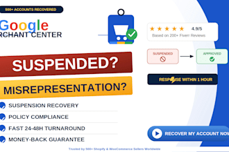 fix google merchant center suspension, gmc misrepresentation