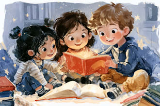 draw whimsical watercolor children story book illustration, picture book cover