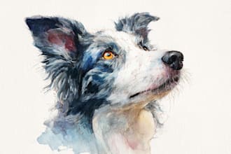 paint a watercolor pet portrait with ink sketch