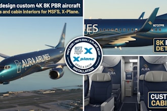 design custom 4k 8k pbr aircraft liveries and cabin interiors for msfs, x plane