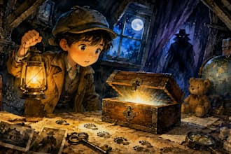 illustrate mystery children story book illustration watercolor