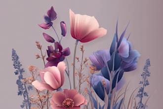 draw botanical vector illustration of plants and flowers