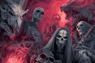 create detailed dark, brutal, horror, heavy metal art