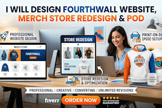 design fourth walls website, merch store redesign and print on demand