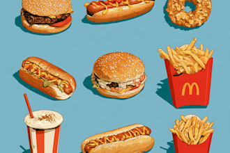 create unique food pop art for menus and posters
