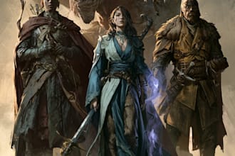 draw your dnd party in a cinematic fantasy scene