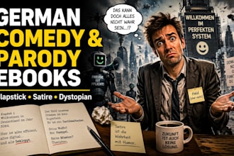 write german slapstick comedy, parody, satire and dystopian ebooks