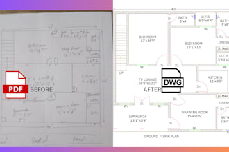 convert pdf image or sketch drawing to auto cad, cad, dwg