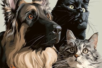 draw dog cat pet portrait vector illustration