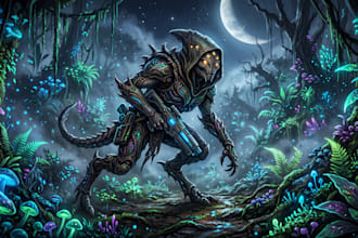 draw detailed fantasy and sci fi, alien character art