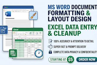 do ms word formatting and excel data entry