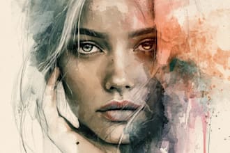 draw a watercolor portrait, sketch from photos