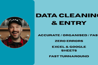 clean and organise your data, spreadsheets or data entry work