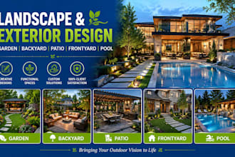 do landscape and exterior design for garden, backyard, patio, frontyard, pool