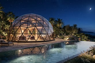 create 3d geodesic dome designs for resorts, glamping, and events